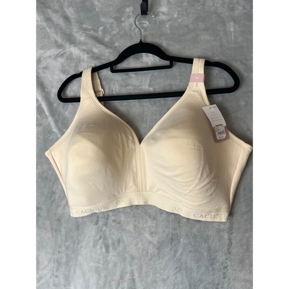 Cacique Lightly Lined No-Wire Bra 42F Beige Logo Band Wireless 1111228 NWT - Picture 2 of 9